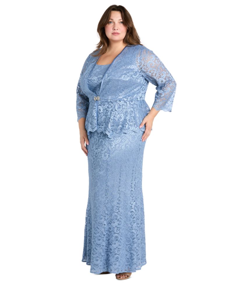Petite 2-Piece Metallic-Lace Gown & Jacket Set