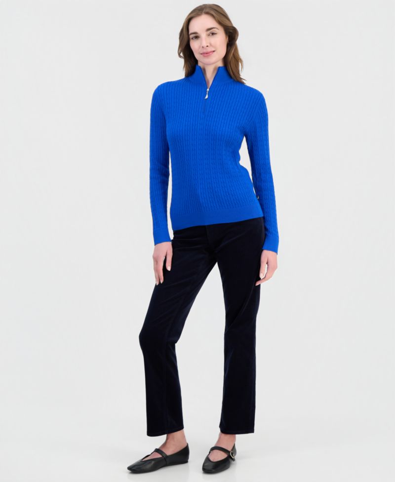 Women's Cable-Knit Half-Zip Mock-Neck Sweater