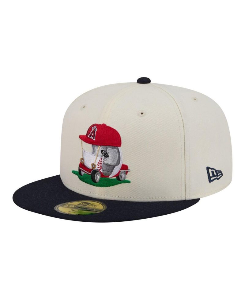 Men's Cream/Navy Los Angeles Angels Bullpen Cart 59FIFTY Fitted Hat