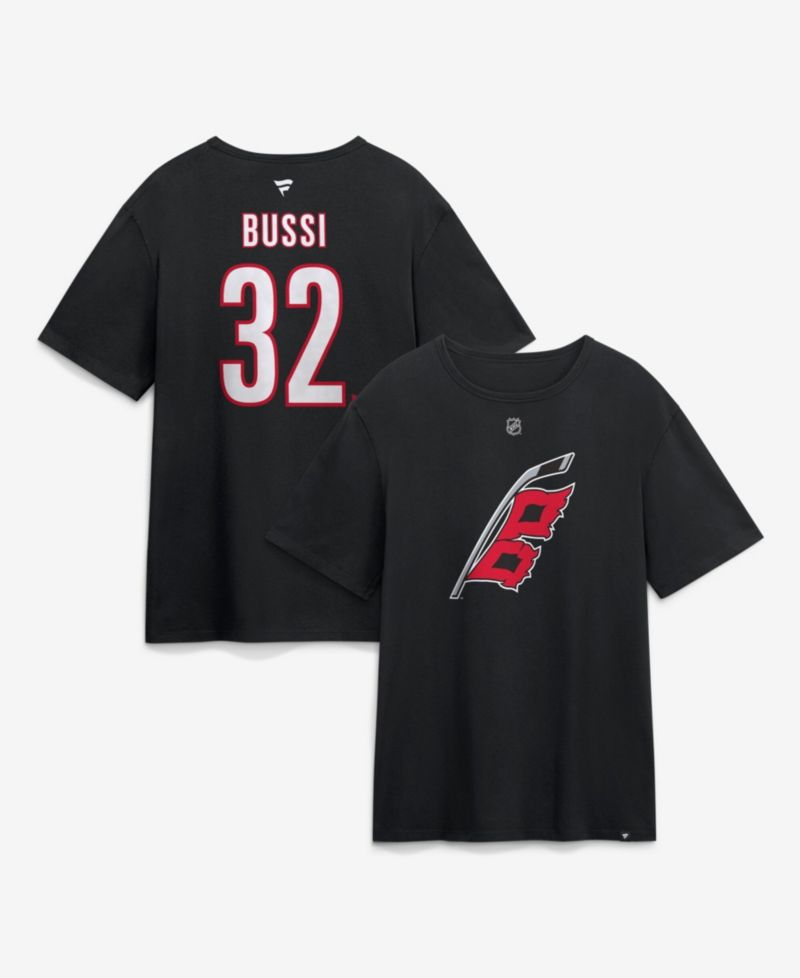 Men's Brandon Bussi Black Carolina Hurricanes Authentic Stack Name & Number T-Shirt