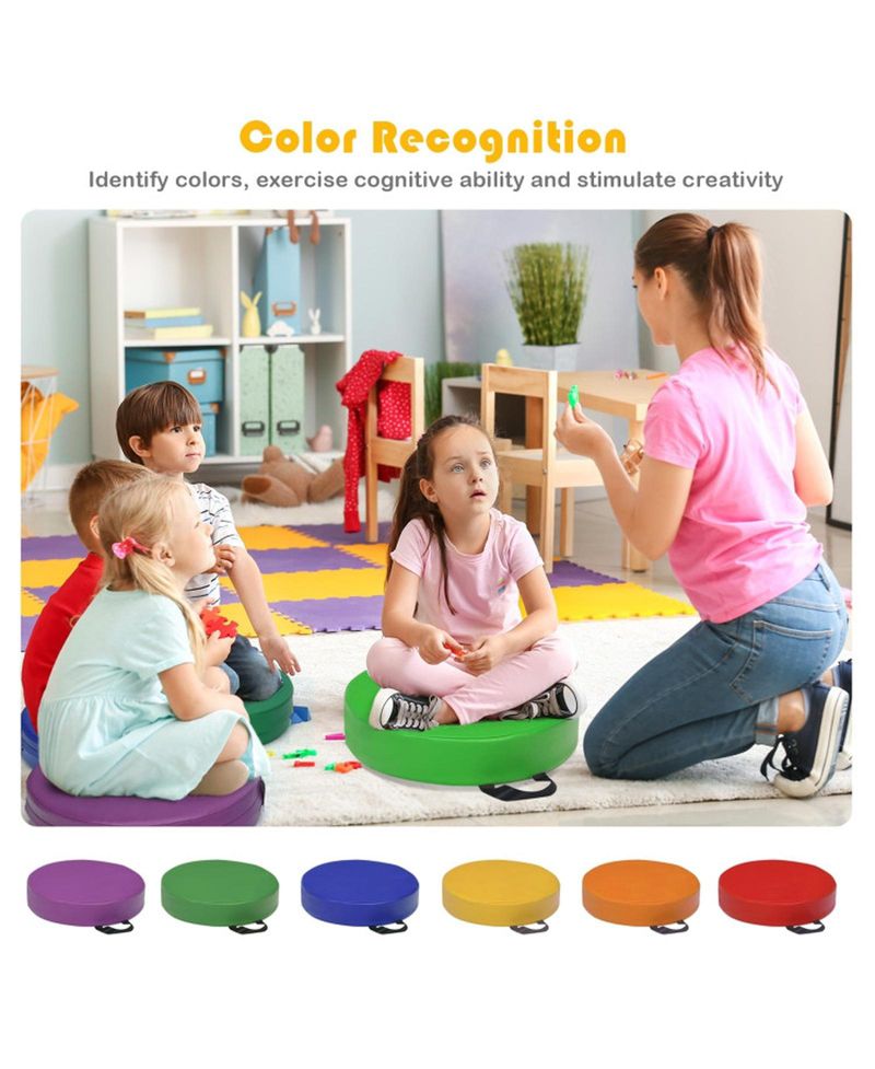 Toddler 6 Pack 15 Inch Round Floor Cushions Set for Daycare and Playroom