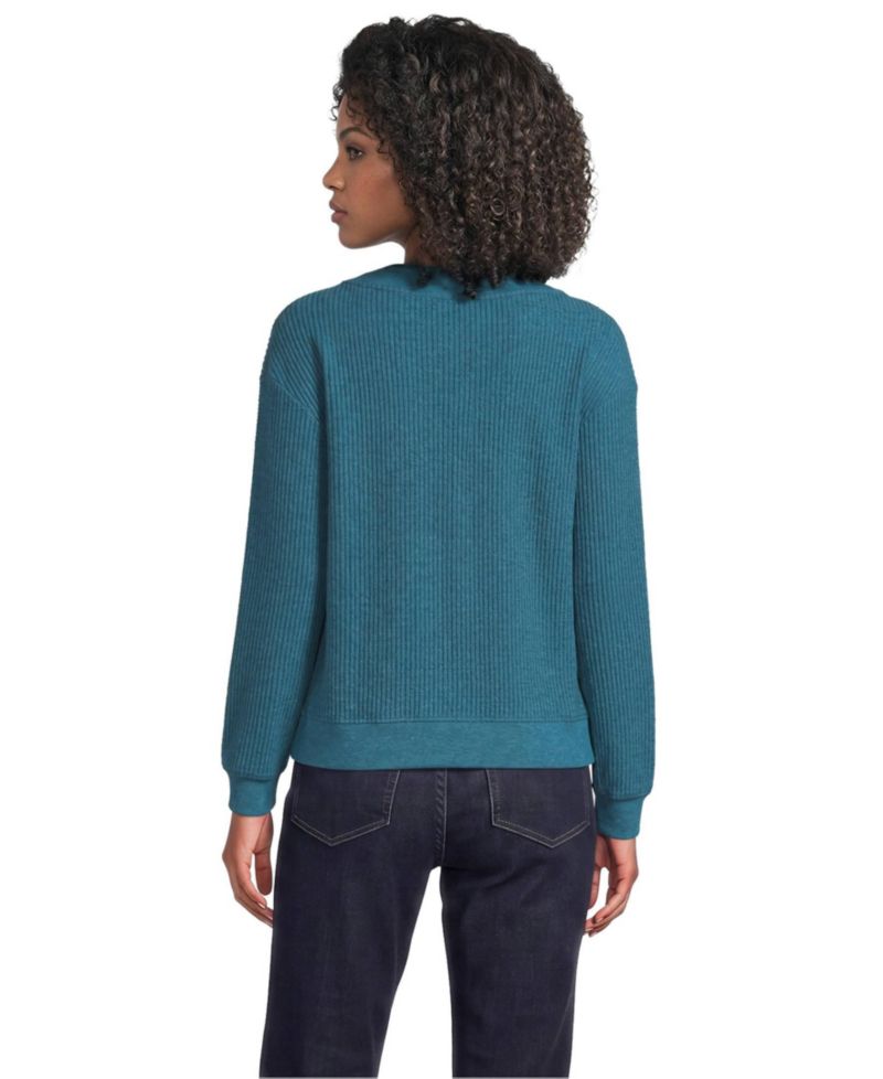 Women's Waffle-Knit V-Neck Cotton-Blend Cardigan