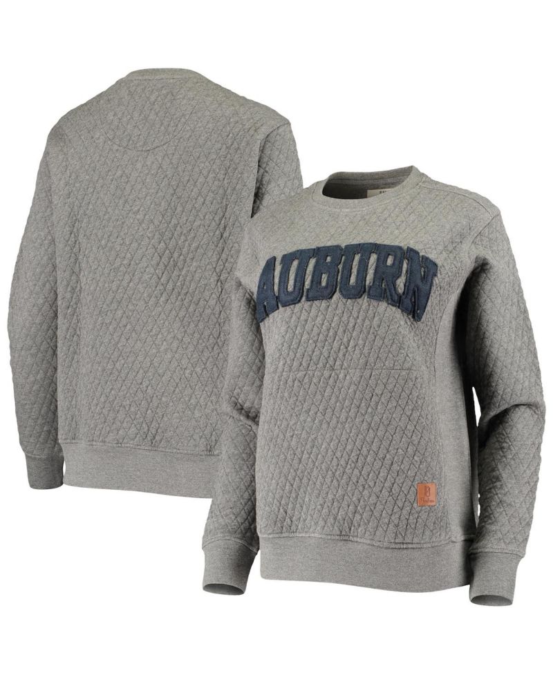 Women's Heathered Gray Auburn Tigers Moose Applique Quilted Pullover Sweatshirt