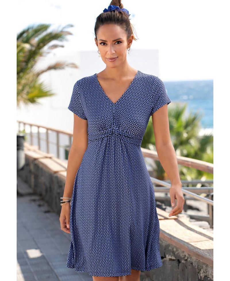 Women's Viscose Printed Short Sleeve V-Neck Short Dress