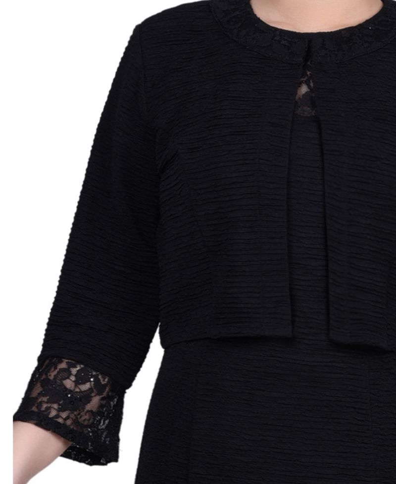 Petite Two Piece Novelty Knit and Lace Dress Set
