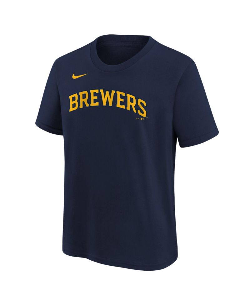 Big Boys and Girls Athletic Navy Milwaukee Brewers Wordmark T-Shirt