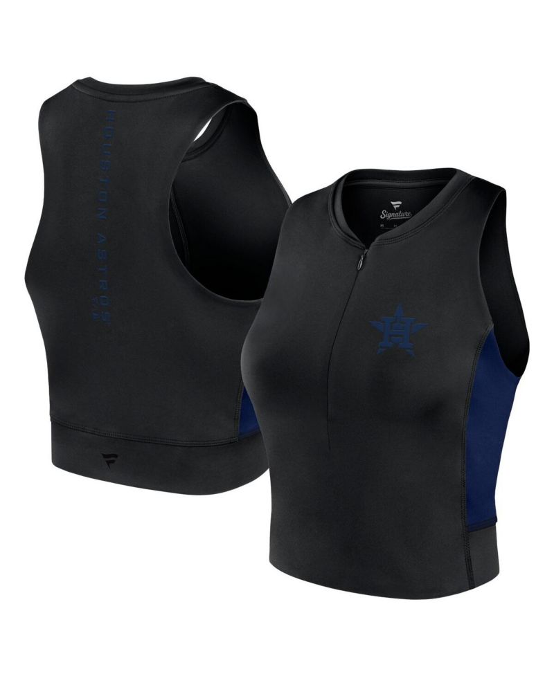 Women's Black Houston Astros Studio Half-Zip Fitted Gym Tank Top