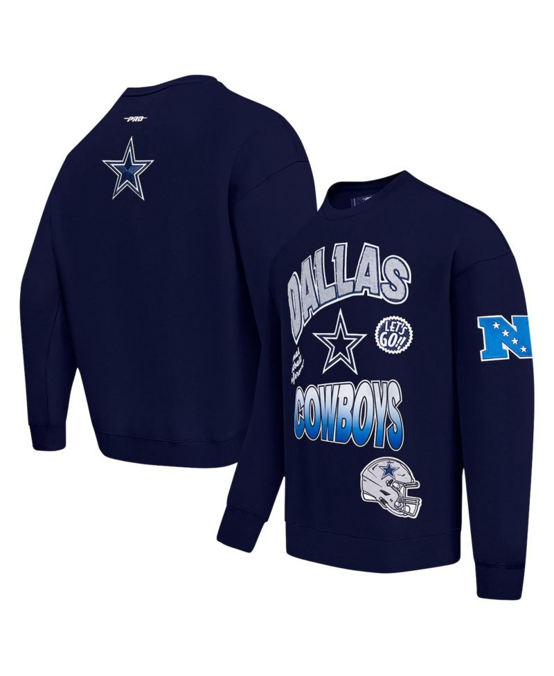 Men's Navy Dallas Cowboys Turn It Up Drop Shoulder Pullover Sweatshirt