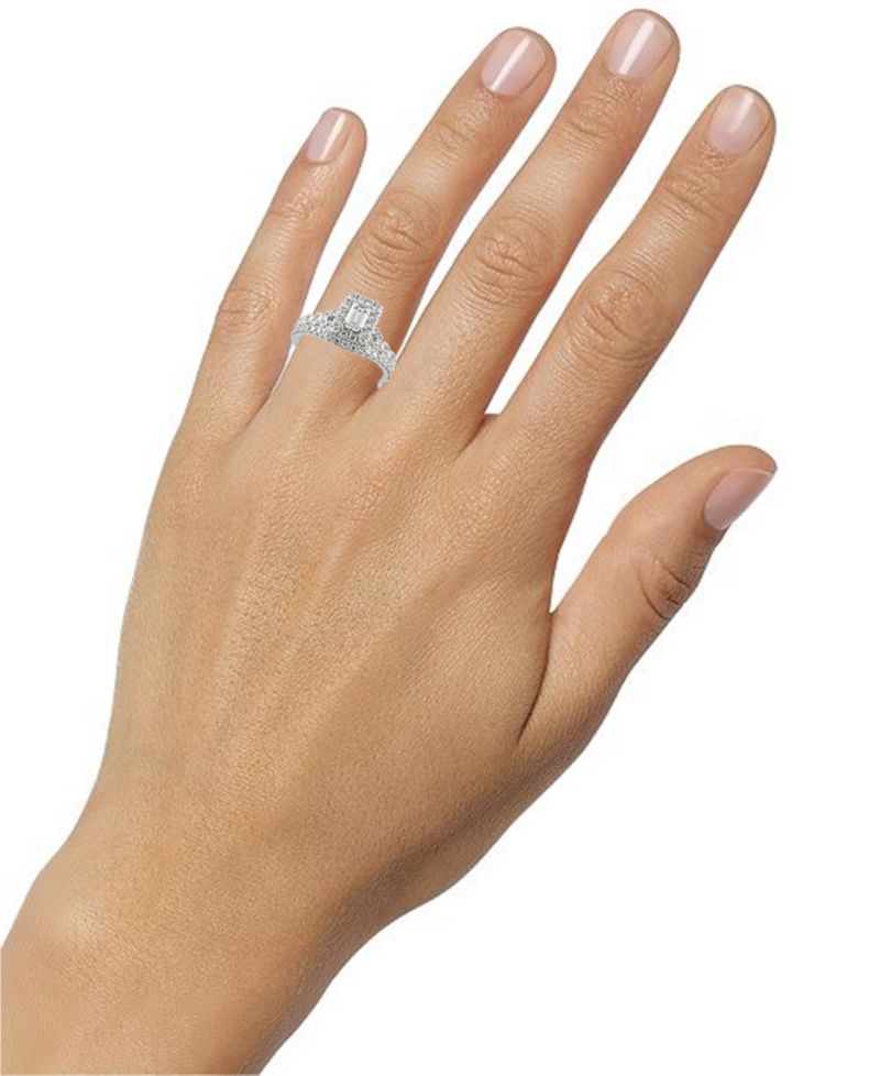 Diamond Halo Emerald Bridal Set (2. ct. t.w.) in 14k White, Yellow or Rose Gold