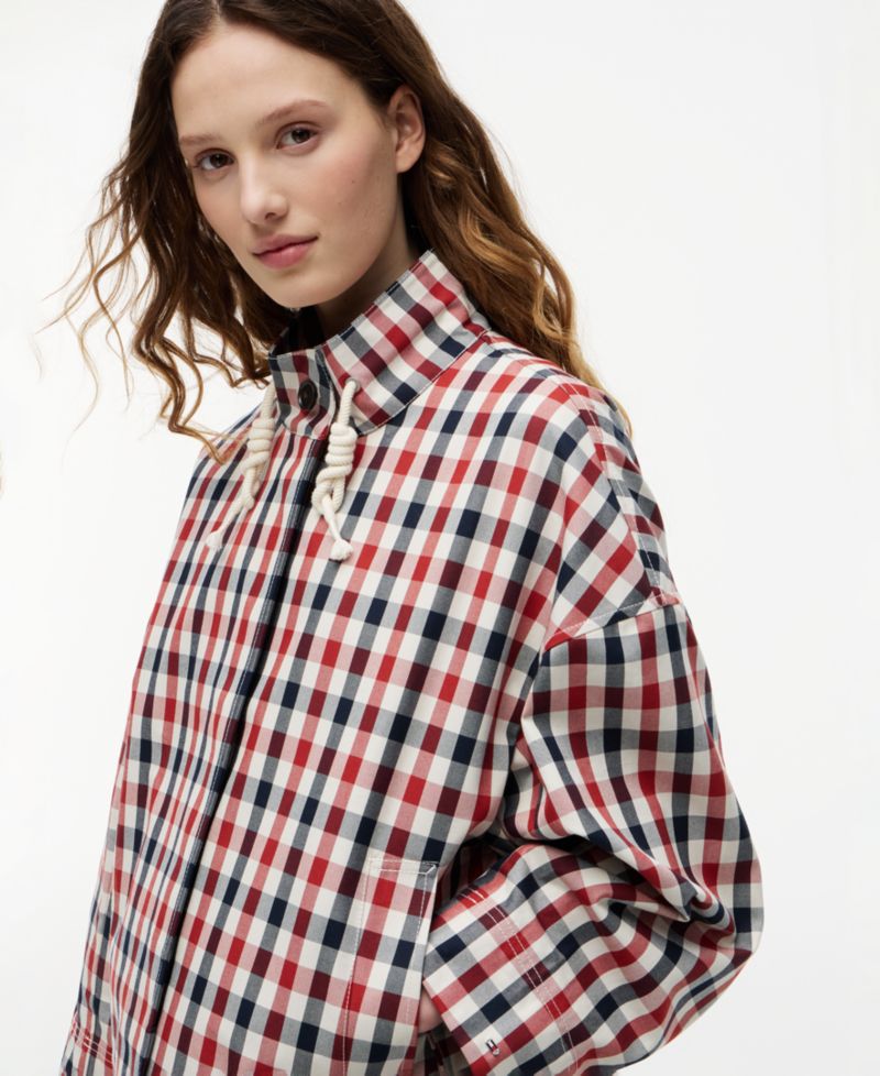 Women's Cotton-Blend Checked Parka Jacket
