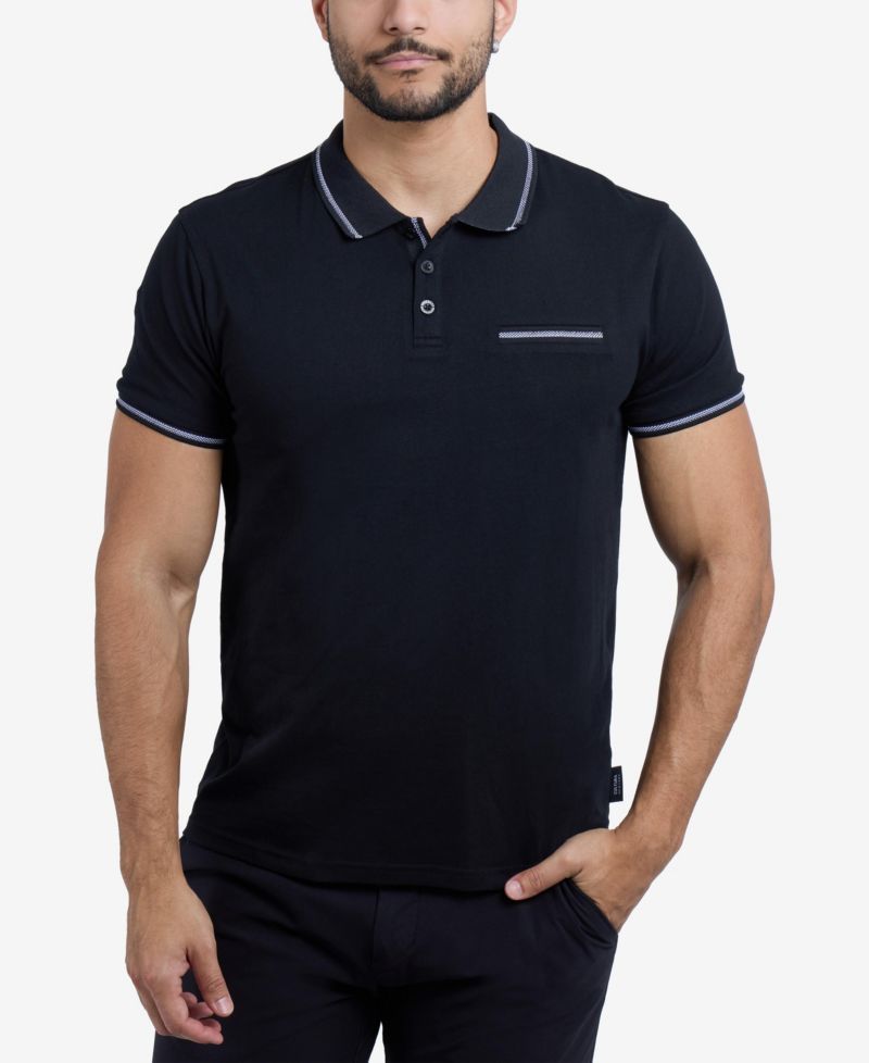 CULTURA Men's Short Sleeves Cotton Polo With Jaquard Rib And Chest Rib Pocket