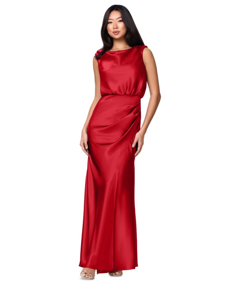 Plus Size Ruched Cowl Neck Sleeveless Gown