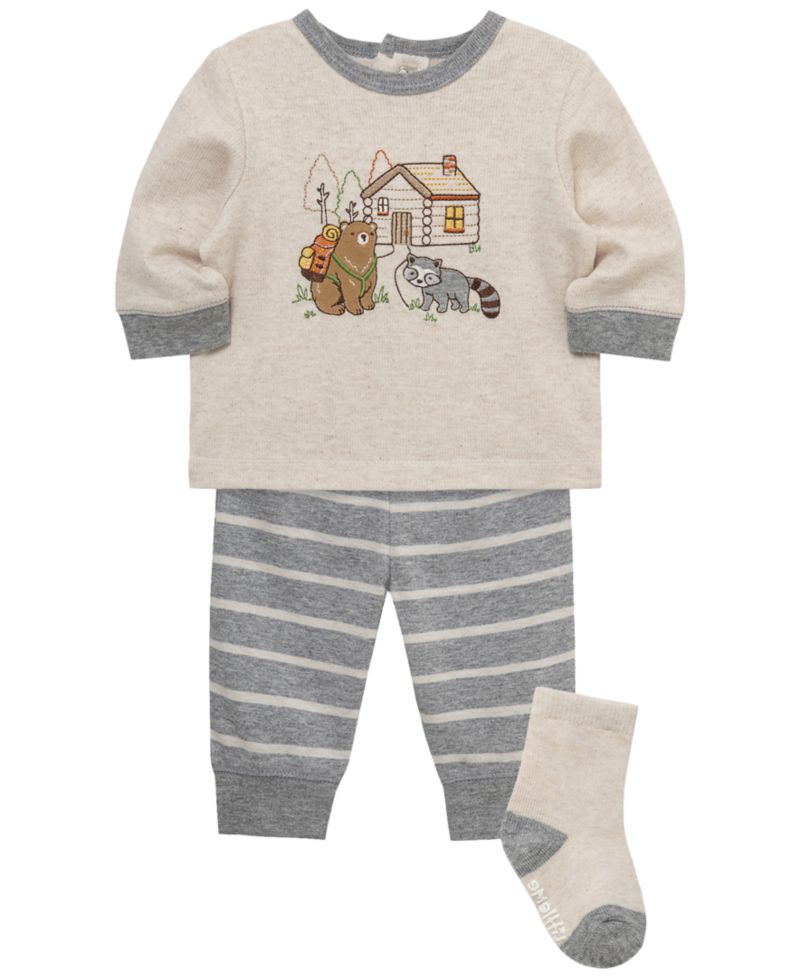 Baby Boys' Cabin Round Neck Top, Joggers and Socks, 3-Piece Set