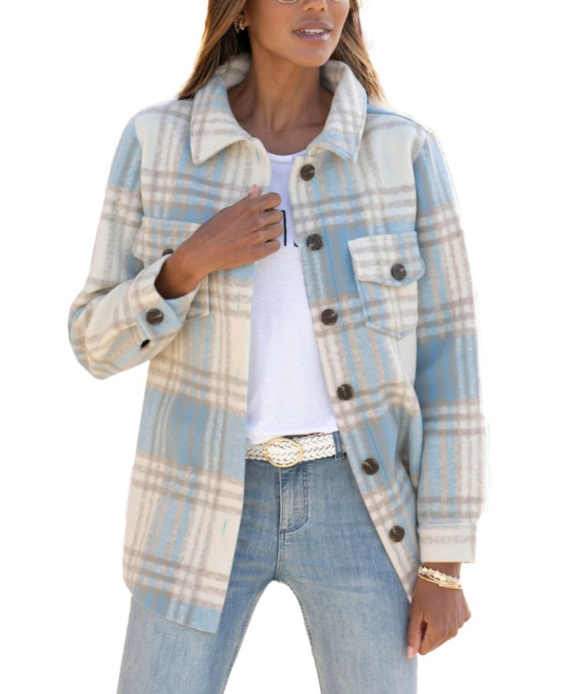 Women's Plaid Shirt with Pockets Everyday Comfort Jacket