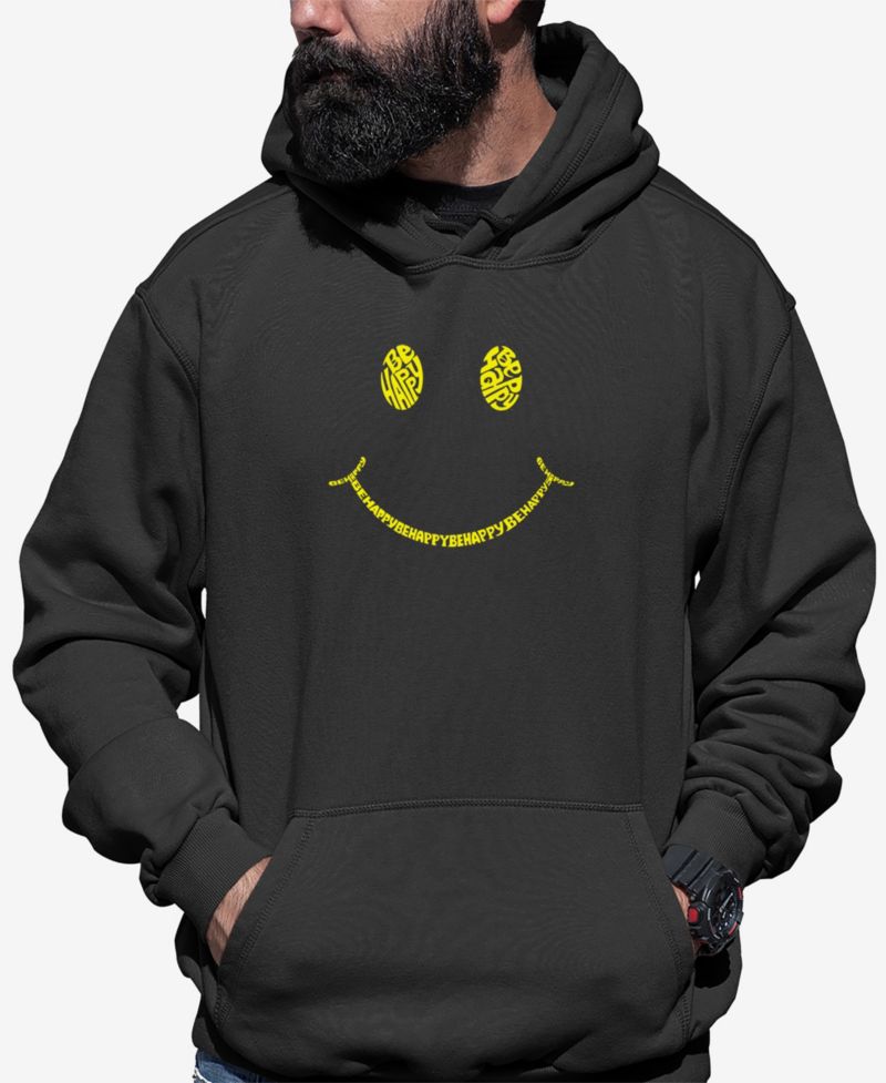 Men's Be Happy Smiley Face Word Art Hooded Sweatshirt