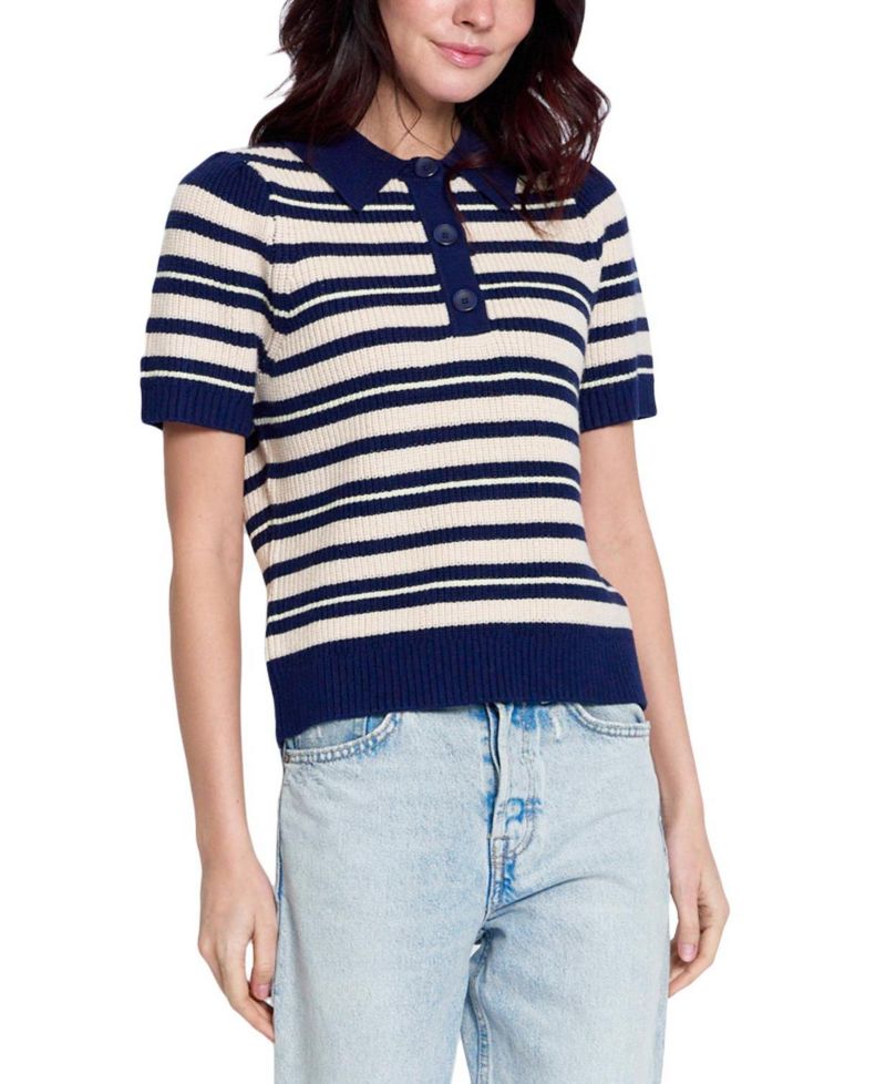 Women's Birch Polo Striped Puff-Sleeve Sweater