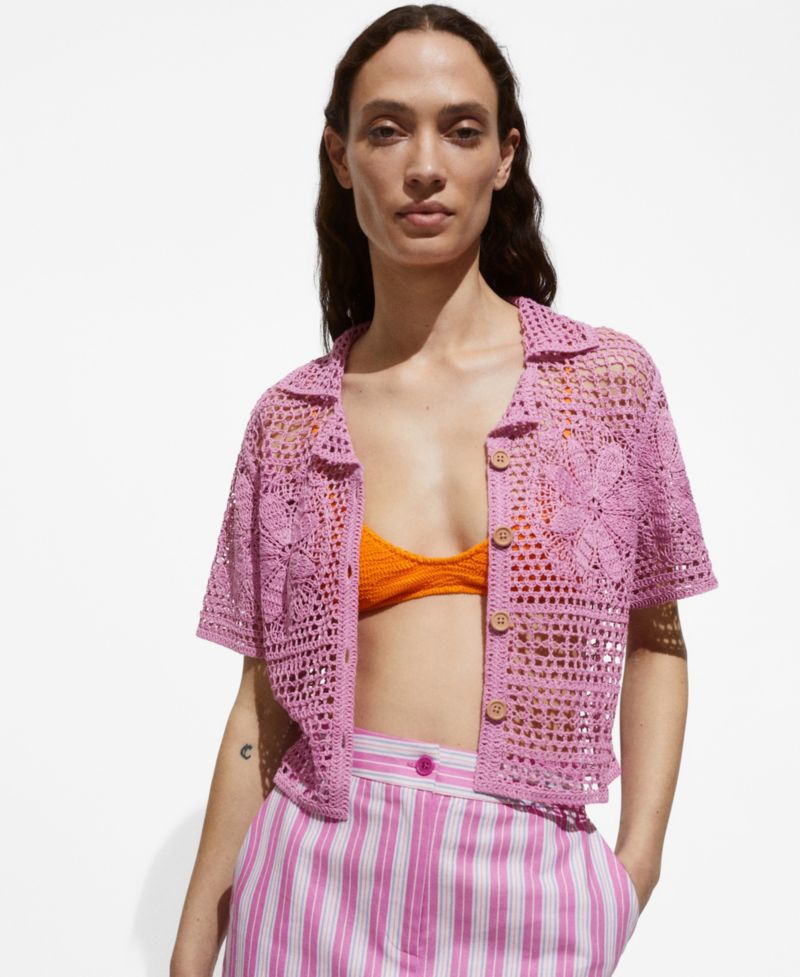 Women's Flowers Detail Crochet Shirt