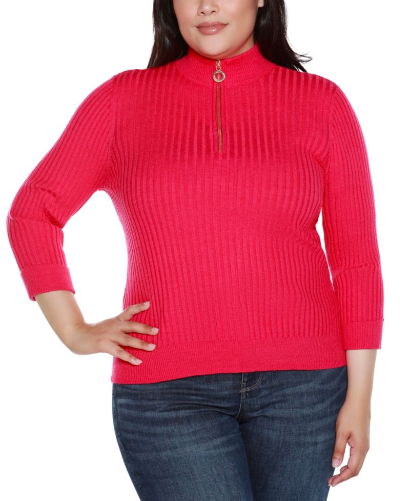 Plus Size Ribbed Quarter-Zip Sweater