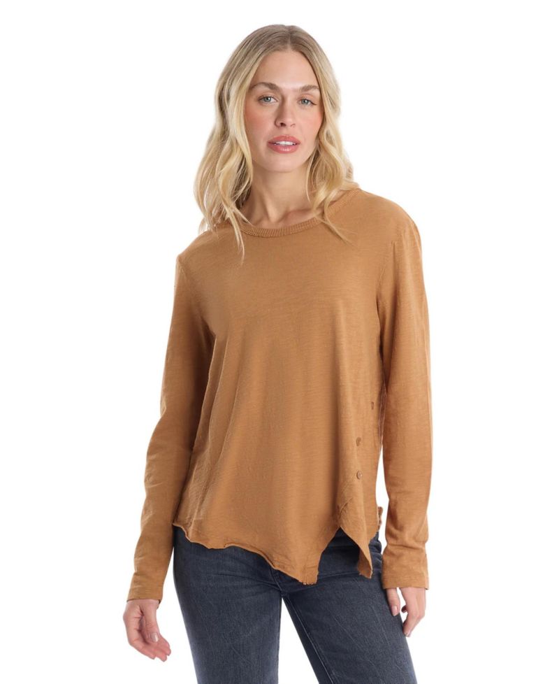 Women's Clothing Long Sleeve with Asymmetrical Hem Tee