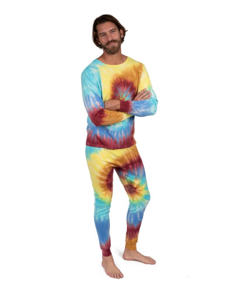 Men's Matching Family Two Piece Cotton Long Sleeve Tie Dye Pajamas