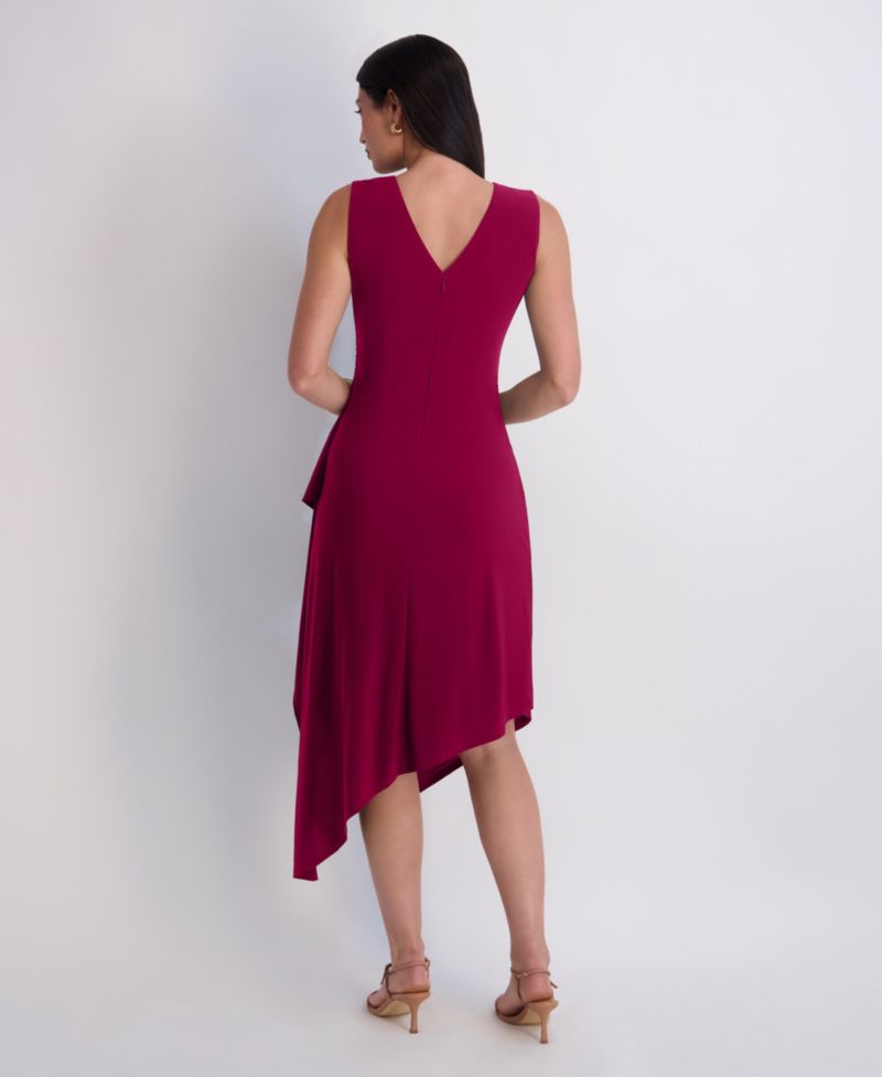 Women's V-Neck Ruched Asymmetrical Midi Dress