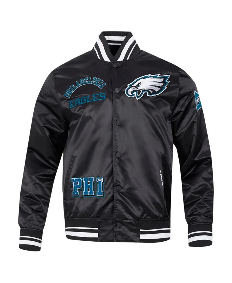 Men's Black Philadelphia Eagles Sublimated Satin Full-Snap Jacket
