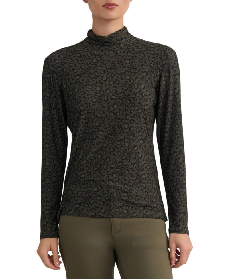 Women's Leopard-Print Long-Sleeve Turtleneck T-Shirt