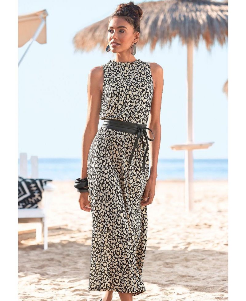 Women's Viscose Printed High Neck Ruffle-Trim A-Line Maxi Dress