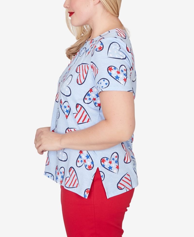 Petite Lady Liberty American Flag Hearts Printed Short-Sleeve T-Shirt