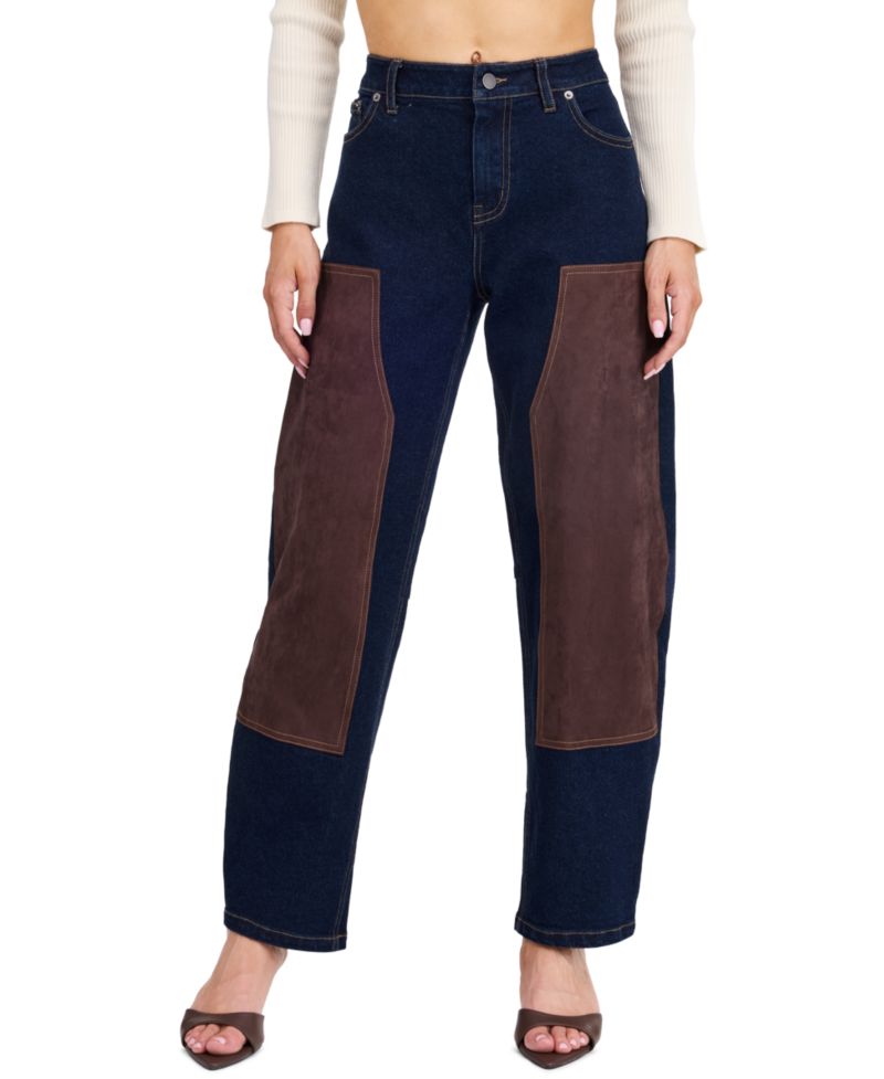 Women's Lottie High-Rise Barrel Suede Contrast Cotton-Blend Pants