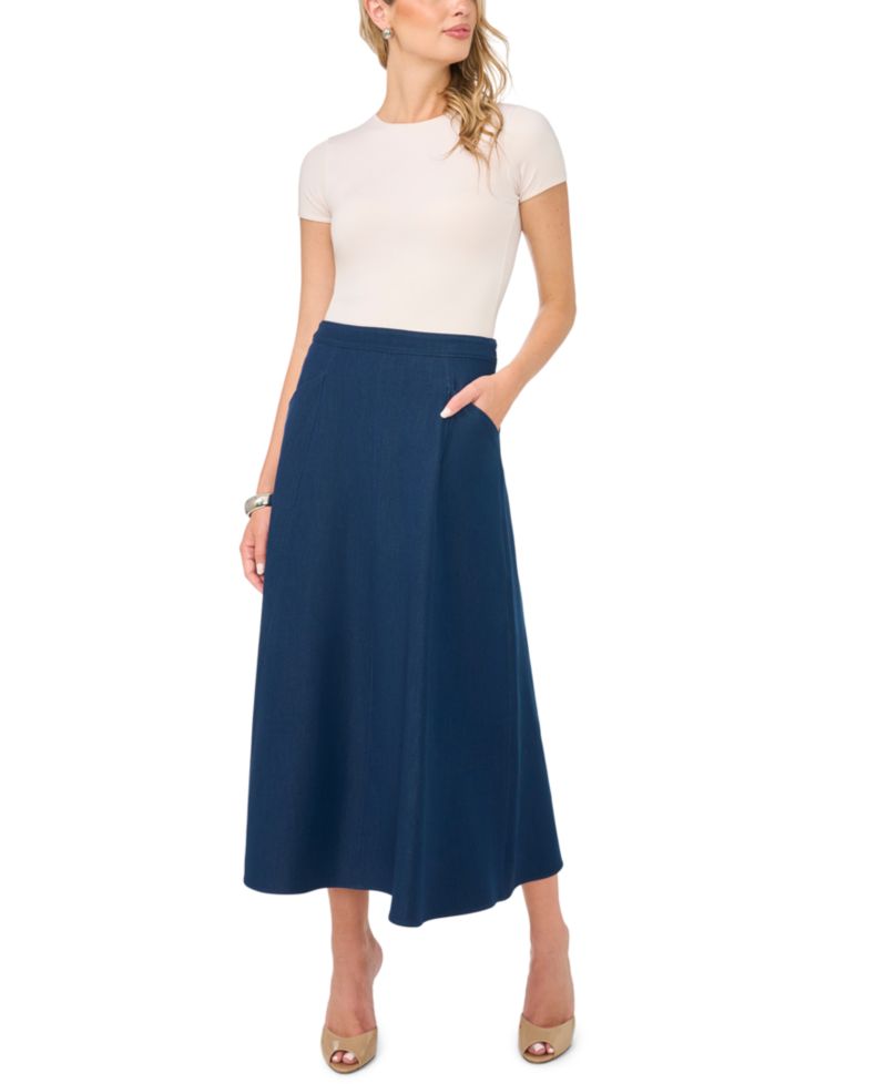 Women's High-Waisted A-Line Midi Denim Skirt