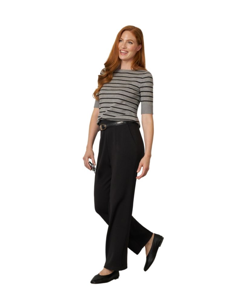Women's Stripe Ballet Neckline Elbow-Length Sweater