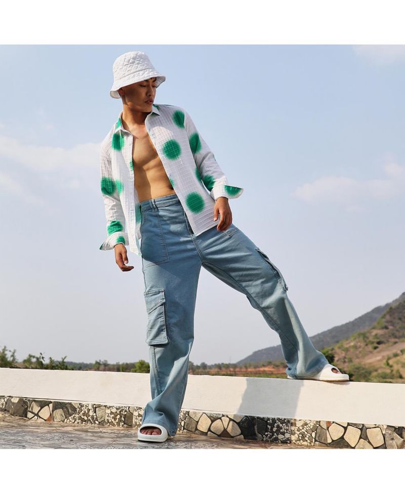 Men's Chalk White:Emerald Green Spraypaint Shirt