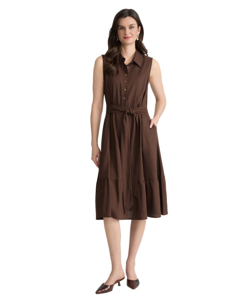 Petite Collared Neck Midi Shirt-Dress