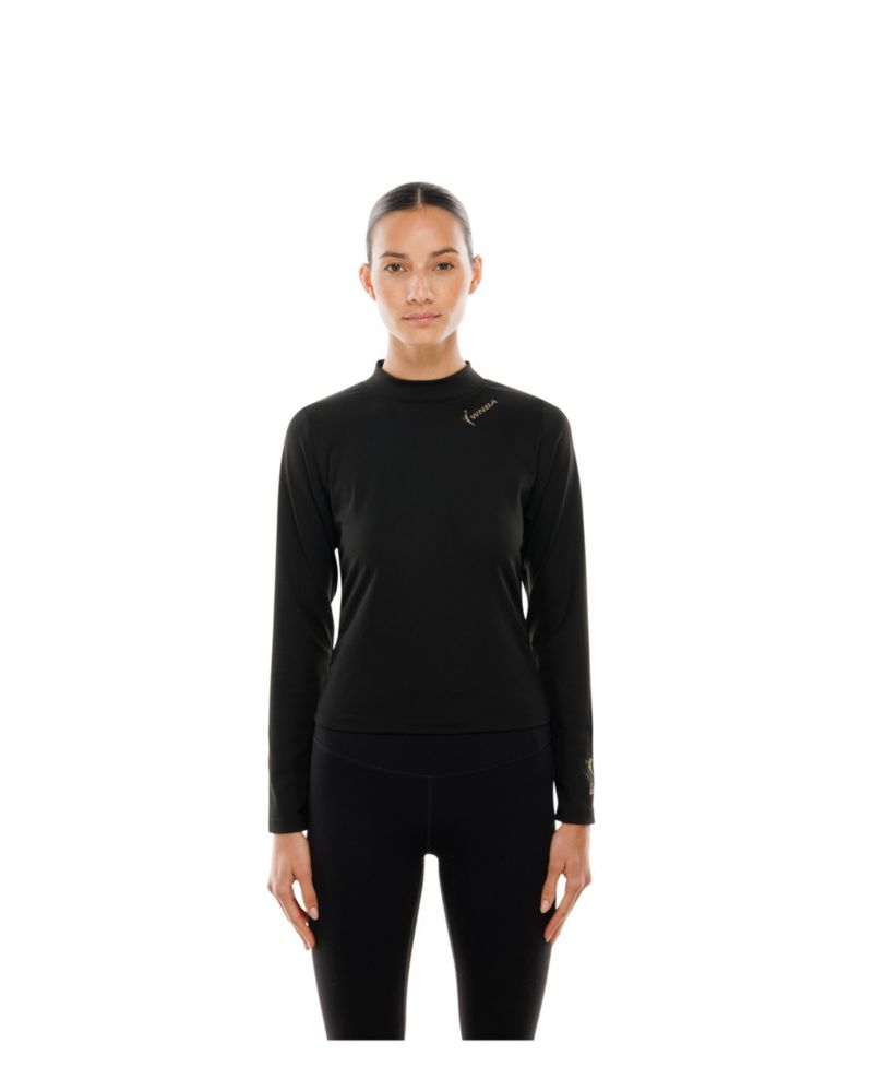 Women's Black WNBA Glam Game Mock Neck Long-Sleeve T-Shirt