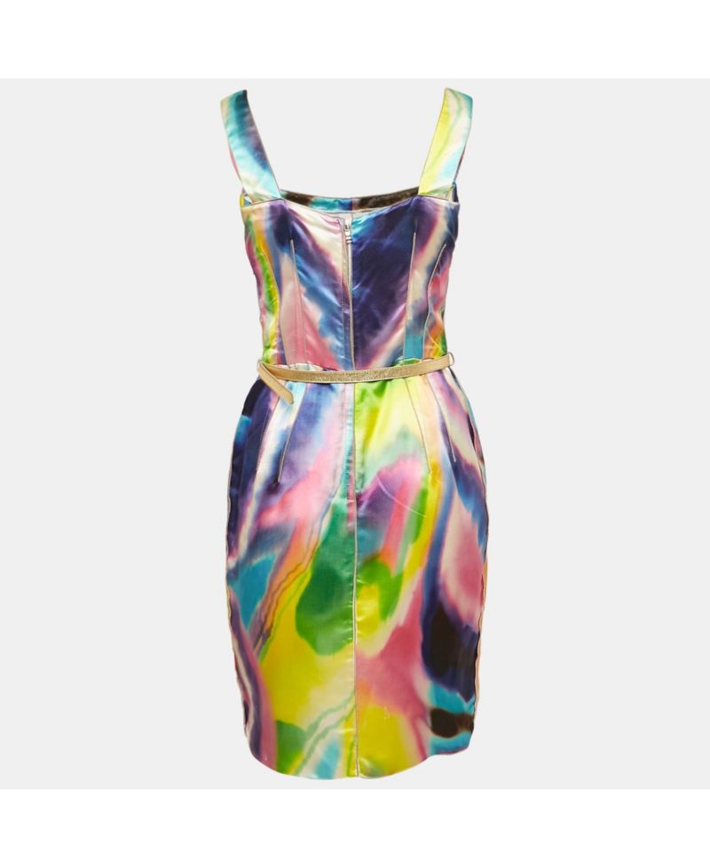 Women's Pre-Owned Dolce and Gabbana Multicolor Tie-Dye Print Satin Sheath Dress