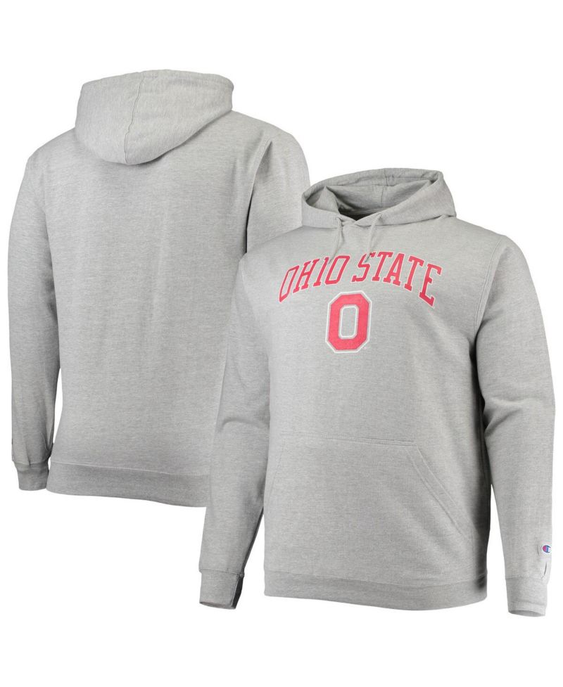 Men's Heather Gray Ohio State Buckeyes Big and Tall Arch Over Logo Powerblend Pullover Hoodie