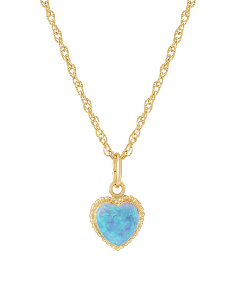Lab-Grown White Opal (6mm) Heart Pendant Necklace in 10k Yellow Gold with Gold-Filled Chain (Also Available in Pink Opal & Blue Opal)