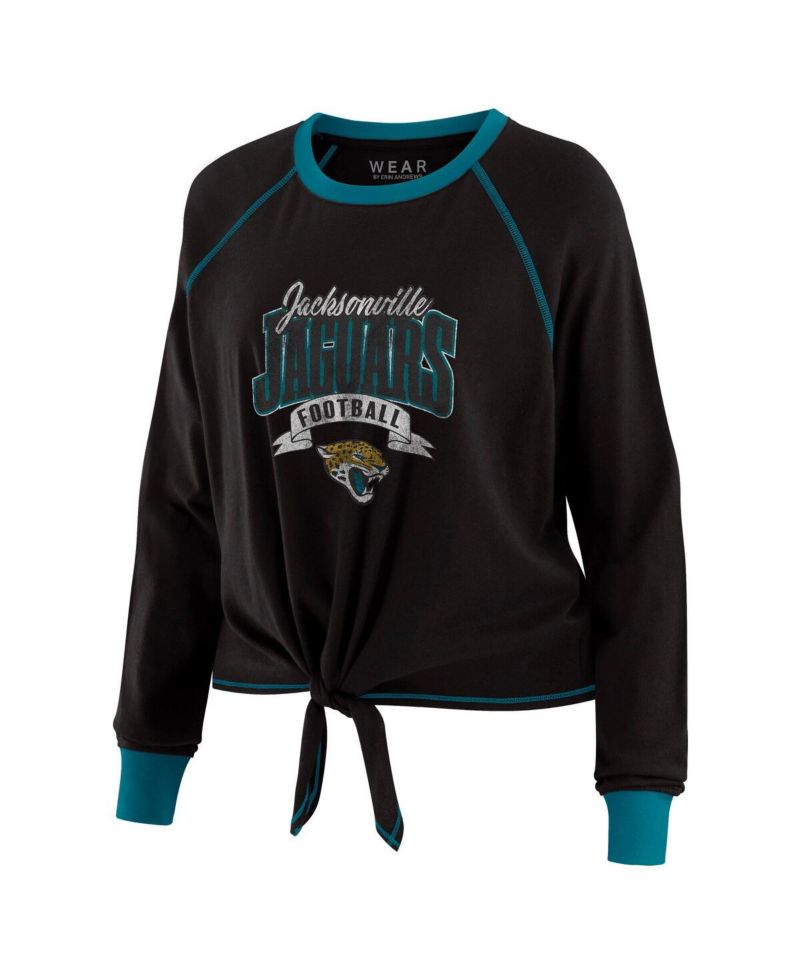 Women's Black/Teal Jacksonville Jaguars Tie-Front Long Sleeve Top