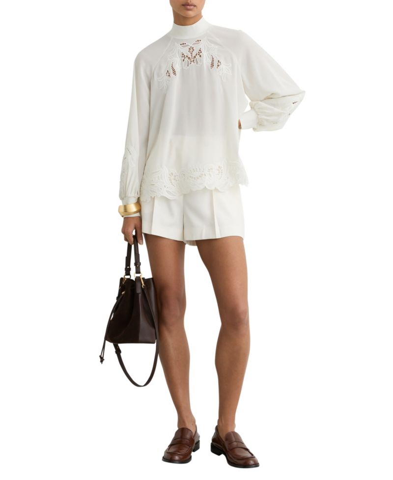 Women's Rae High-Neck 3/4-Sleeve Blouson Lace Blouse