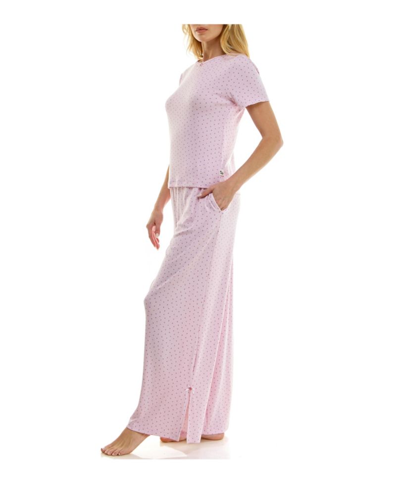 Women's Short-Sleeve T-Shirt and Wide Leg Pants, 2-Piece Pajama Set