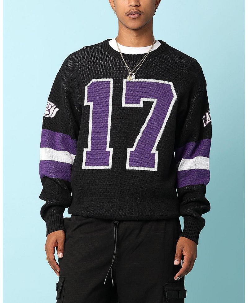 Men's Gridiron Knitted Sweater- Black, 2XL