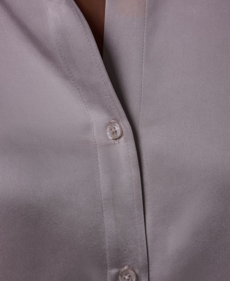 Women's Satin Long-Sleeve Button-Down Blouse