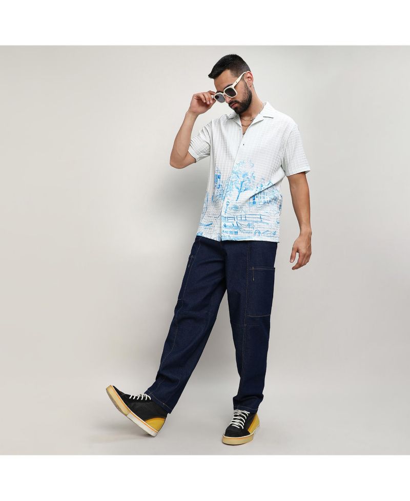 Men's Chalk White:Azure Blue Landscape Strokes Shirt