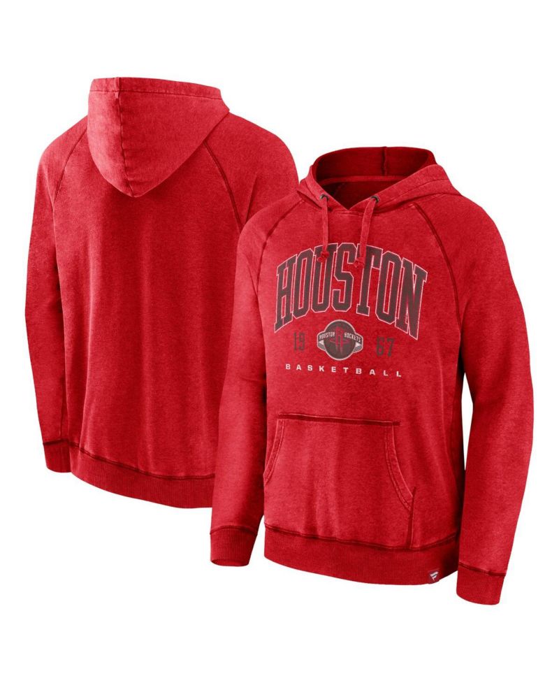 Men's Heather Red Distressed Houston Rockets Foul Trouble Snow Wash Raglan Pullover Hoodie