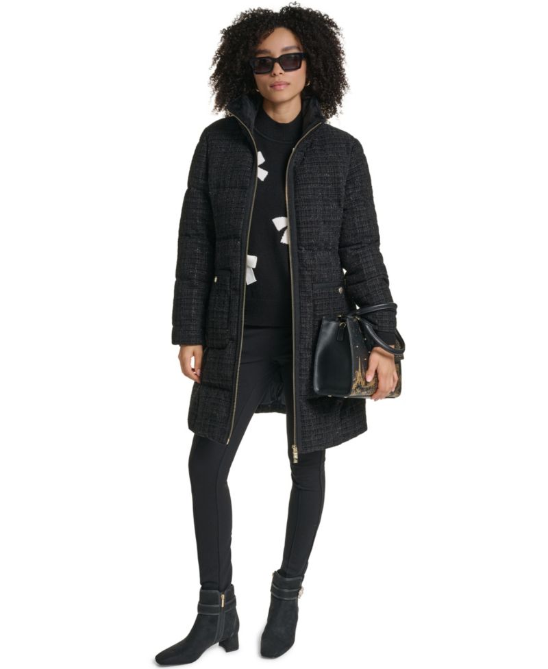 Women's Tweed Sparkle Puffer Long Coat
