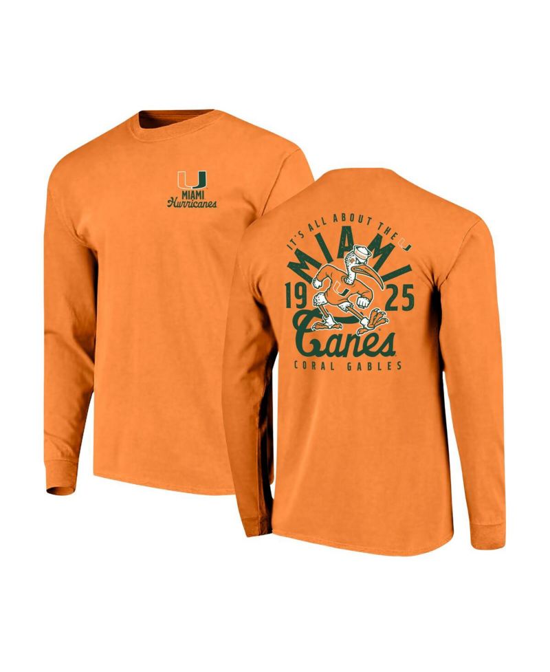 Men's Orange Miami Hurricanes Comfort Colors Mascot Overlay Long Sleeve T-Shirt