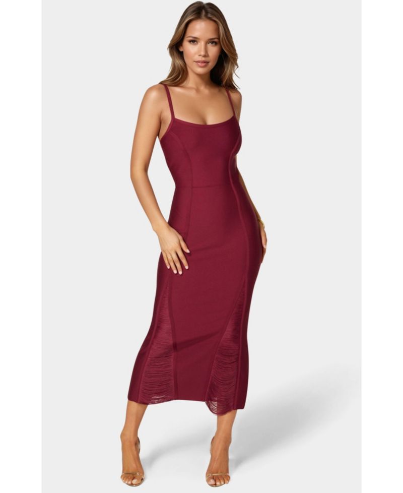 Women's Fringe Inset Bandage Midi Dress