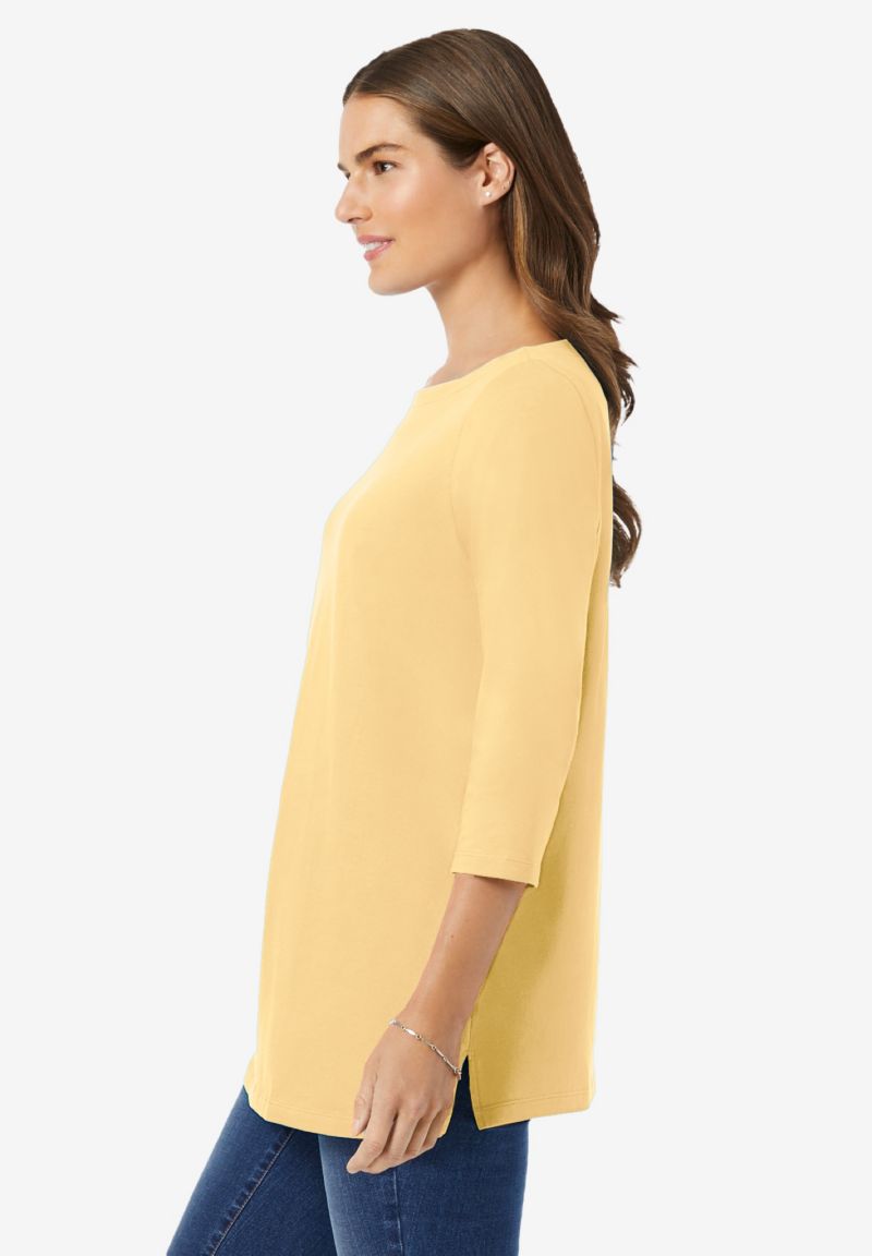 Plus Size Perfect Three-Quarter Sleeve Boatneck Tee