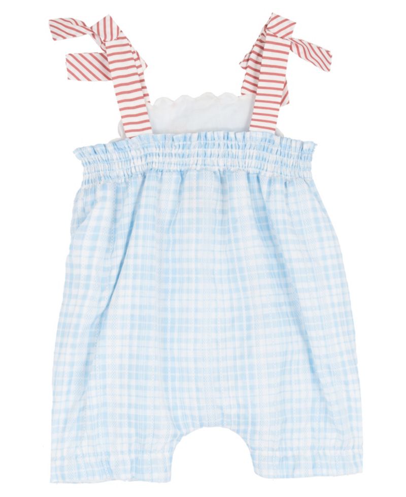 Baby Girls' Gingham Romper with Embroidery